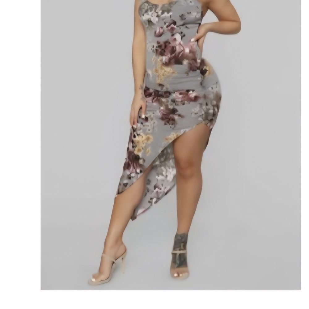 Fashion Nova Gray and Pink Asymmetrical Dress
